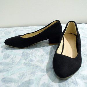 Black Suede Thick Chunk Low Heel Shoe | Size 5